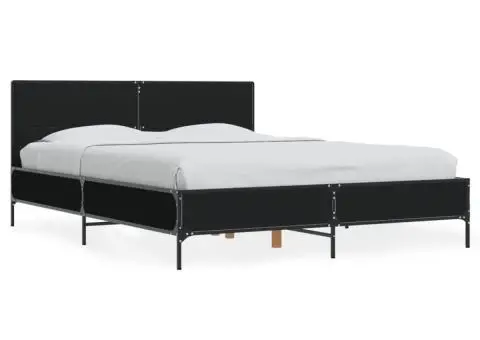 Cadru de pat, negru, 120x190 cm, lemn prelucrat și metal - 2/5
