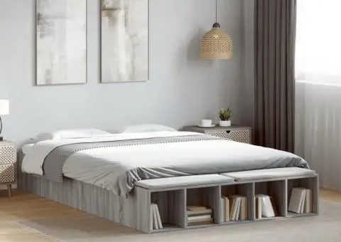Cadru de pat, gri sonoma, 140x200 cm, lemn prelucrat - 1/5