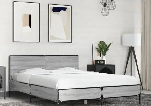 Cadru de pat, gri sonoma, 120x200 cm, lemn prelucrat și metal - 1/5