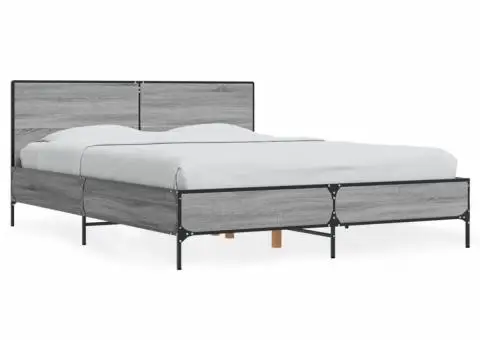 Cadru de pat, gri sonoma, 120x200 cm, lemn prelucrat și metal - 2/5