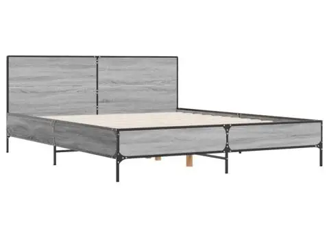 Cadru de pat, gri sonoma, 120x200 cm, lemn prelucrat și metal - 3/5