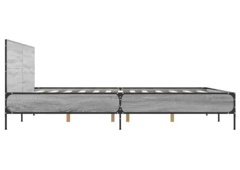 Cadru de pat, gri sonoma, 120x200 cm, lemn prelucrat și metal - 5/5