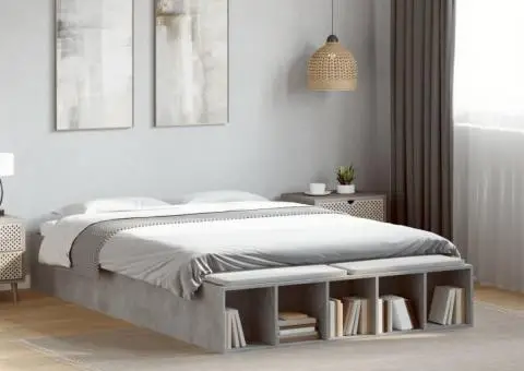 Cadru de pat, gri beton, 135x190 cm, lemn prelucrat - 1/5