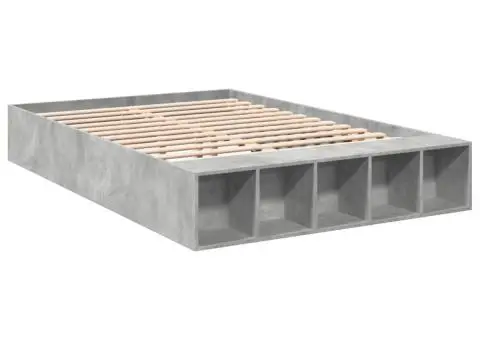 Cadru de pat, gri beton, 135x190 cm, lemn prelucrat - 3/5