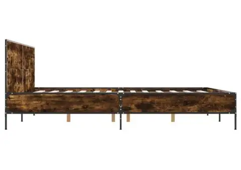 Cadru de pat, stejar afumat 140x190 cm lemn prelucrat și metal - 5/5