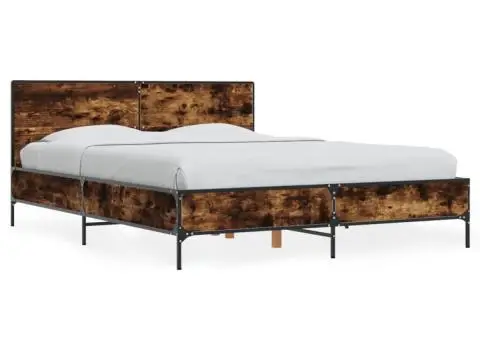 Cadru de pat, stejar afumat 135x190 cm lemn prelucrat și metal - 2/5
