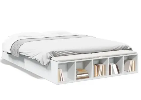 Cadru de pat, alb, 160x200 cm, lemn prelucrat - 2/5