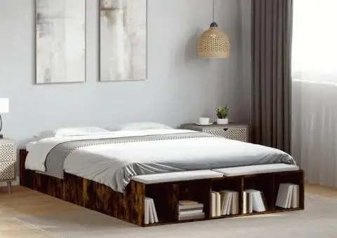 Cadru de pat, stejar afumat, 140x190 cm, lemn prelucrat - 1/5