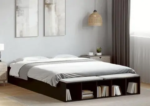 Cadru de pat, negru, 140x200 cm, lemn prelucrat - 1/5