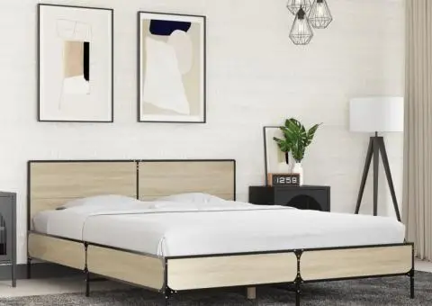 Cadru de pat, stejar sonoma, 160x200cm, lemn prelucrat și metal - 1/5