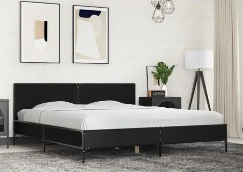 Cadru de pat, negru, 200x200 cm, lemn prelucrat și metal - 1/5