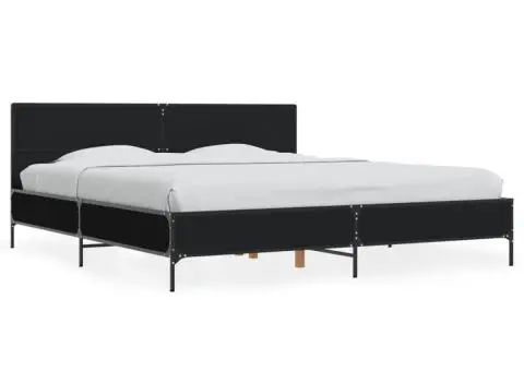 Cadru de pat, negru, 200x200 cm, lemn prelucrat și metal - 2/5