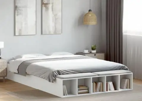 Cadru de pat, alb, 150x200 cm, lemn prelucrat - 1/5