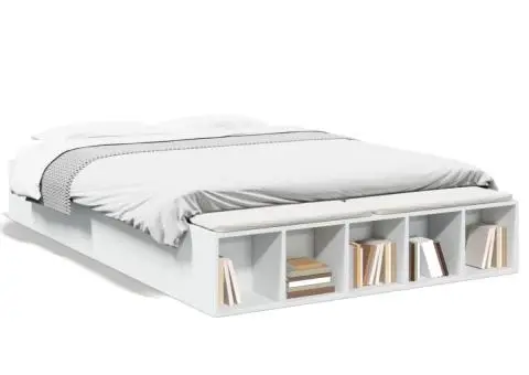 Cadru de pat, alb, 150x200 cm, lemn prelucrat - 2/5