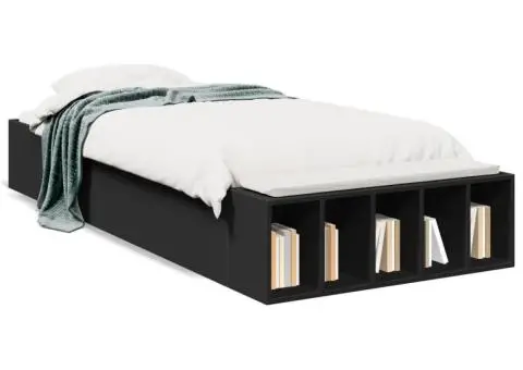 Cadru de pat, negru, 75x190 cm, lemn prelucrat - 2/5