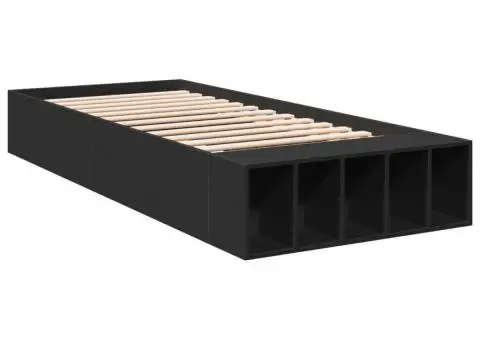 Cadru de pat, negru, 75x190 cm, lemn prelucrat - 3/5