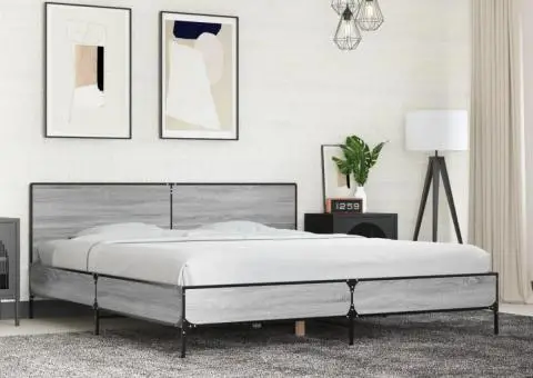 Cadru de pat, gri sonoma, 180x200 cm, lemn prelucrat și metal - 1/5