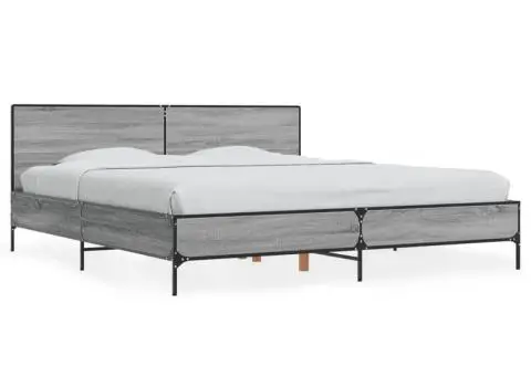 Cadru de pat, gri sonoma, 180x200 cm, lemn prelucrat și metal - 2/5