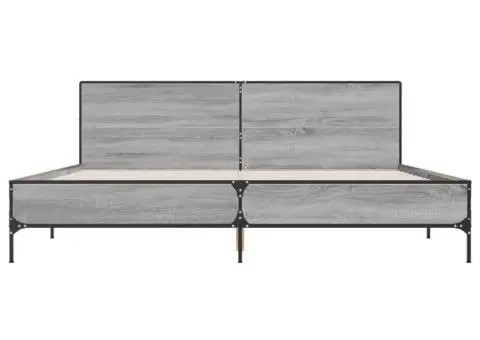 Cadru de pat, gri sonoma, 180x200 cm, lemn prelucrat și metal - 4/5