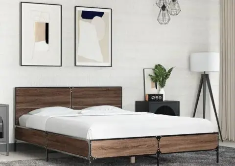 Cadru de pat, stejar maro, 140x200 cm, lemn prelucrat și metal - 1/5