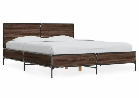 Cadru de pat, stejar maro, 140x200 cm, lemn prelucrat și metal - 2/5