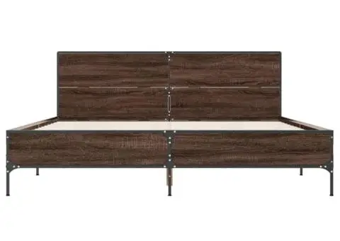 Cadru de pat, stejar maro, 140x200 cm, lemn prelucrat și metal - 4/5