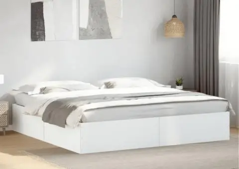 Cadru de pat, alb, 200x200 cm, lemn prelucrat - 1/5