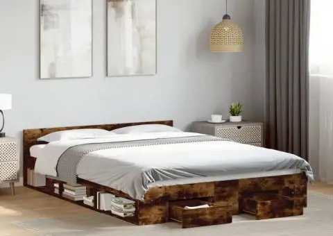 Cadru pat cu sertare stejar fumuriu 140x190 cm lemn prelucrat - 1/5