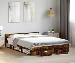 vidaXL Cadru pat cu sertare stejar fumuriu 140x190 cm lemn prelucrat