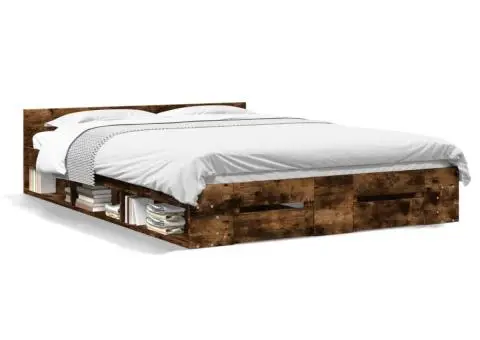 Cadru pat cu sertare stejar fumuriu 140x190 cm lemn prelucrat - 2/5