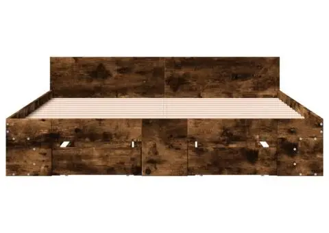 Cadru pat cu sertare stejar fumuriu 140x190 cm lemn prelucrat - 4/5
