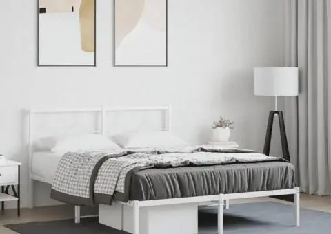 Cadru de pat metalic cu tăblie, alb, 135x190 cm - 1/5