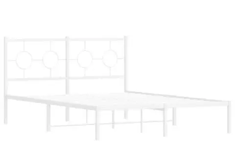 Cadru de pat metalic cu tăblie, alb, 135x190 cm - 3/5