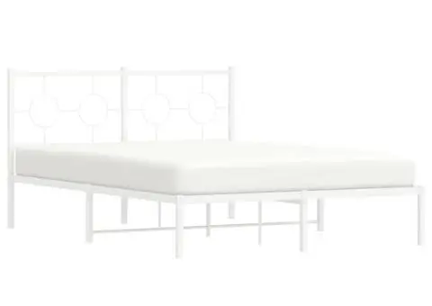 Cadru de pat metalic cu tăblie, alb, 135x190 cm - 4/5