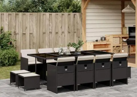 Set mobilier de grădină cu perne, 13 piese, negru, poliratan - 1/5