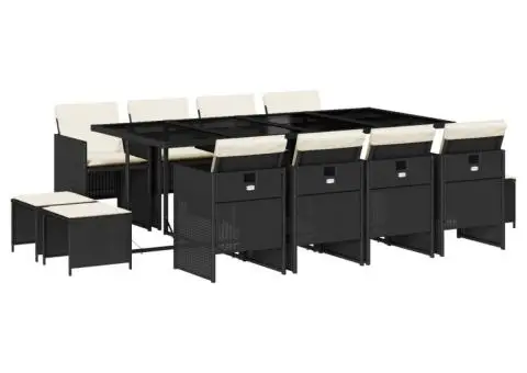 Set mobilier de grădină cu perne, 13 piese, negru, poliratan - 2/5