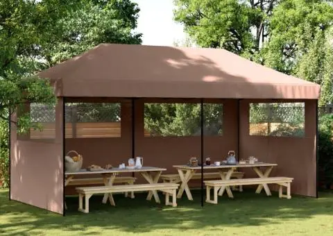 Cort pliabil pentru petreceri cu 3 pereți laterali, maro - 1/5