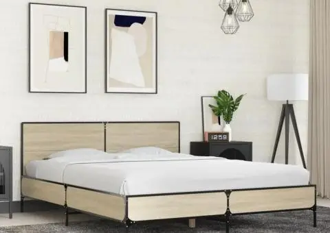 Cadru de pat, stejar sonoma, 150x200cm, lemn prelucrat și metal - 1/5