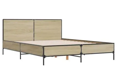 Cadru de pat, stejar sonoma, 150x200cm, lemn prelucrat și metal - 3/5