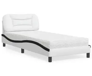 vidaXL Pat cu saltea, alb și negru, 90x190 cm, piele ecologică