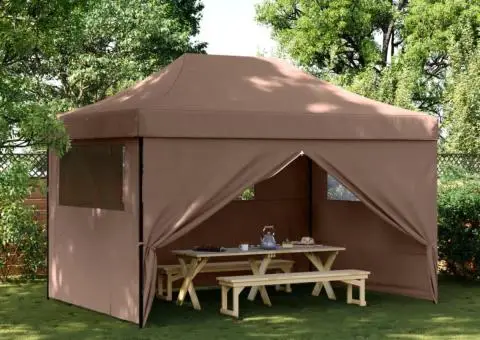 Cort pliabil pentru petreceri cu 4 pereți laterali, maro - 1/5