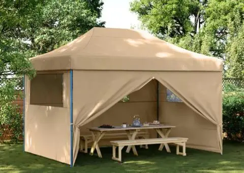 Cort pliabil pentru petreceri cu 4 pereți laterali, bej - 1/5
