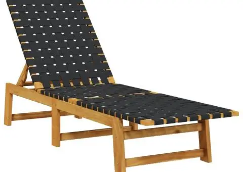 Șezlong, negru, lemn masiv de acacia și țesătură - 2/5