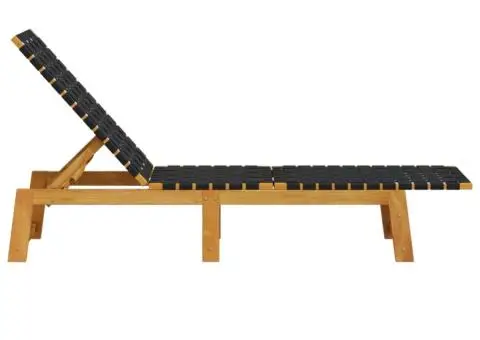 Șezlong, negru, lemn masiv de acacia și țesătură - 4/5