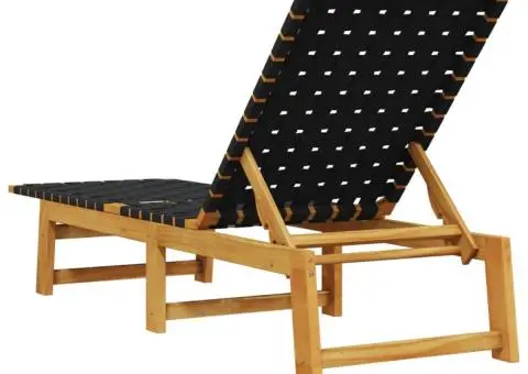 Șezlong, negru, lemn masiv de acacia și țesătură - 5/5