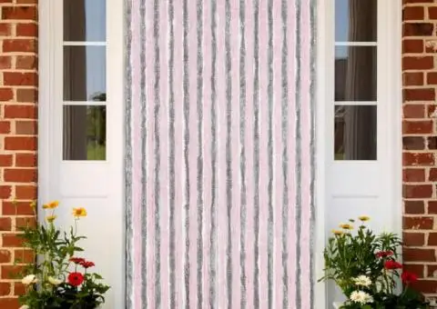 Perdea pentru insecte gri argintiu și roz, 118x220 cm, chenille - 1/5