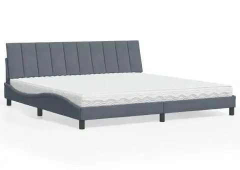 Pat cu saltea, gri închis, 200x200 cm, catifea - 1/5