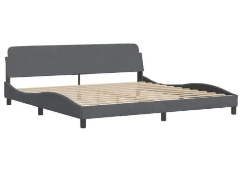 Pat cu saltea, gri închis, 200x200 cm, catifea - 4/5