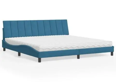 Pat cu saltea, albastru, 200x200 cm, catifea - 1/5