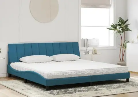 Pat cu saltea, albastru, 200x200 cm, catifea - 3/5